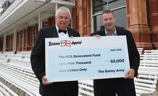 Barmy Army raise A$65,000 for PCA Professional Cricketers’ Trust